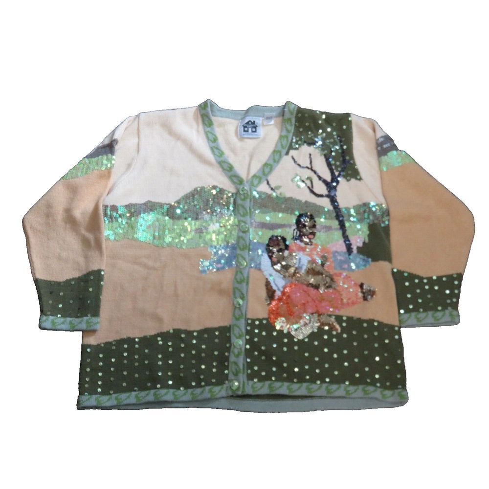 Vintage STORYBOOK KNITS Womens Sequin Gauguin When Will You Marry Sweater‎ 2X